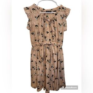 Zara Size Medium baby deer print dress with ribbon tie top and stretch tie waist